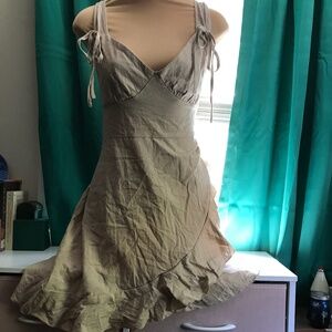 Beige Tie Strap Mini Dress | Flowy Ruffle Hem | Feminine Summer Dress